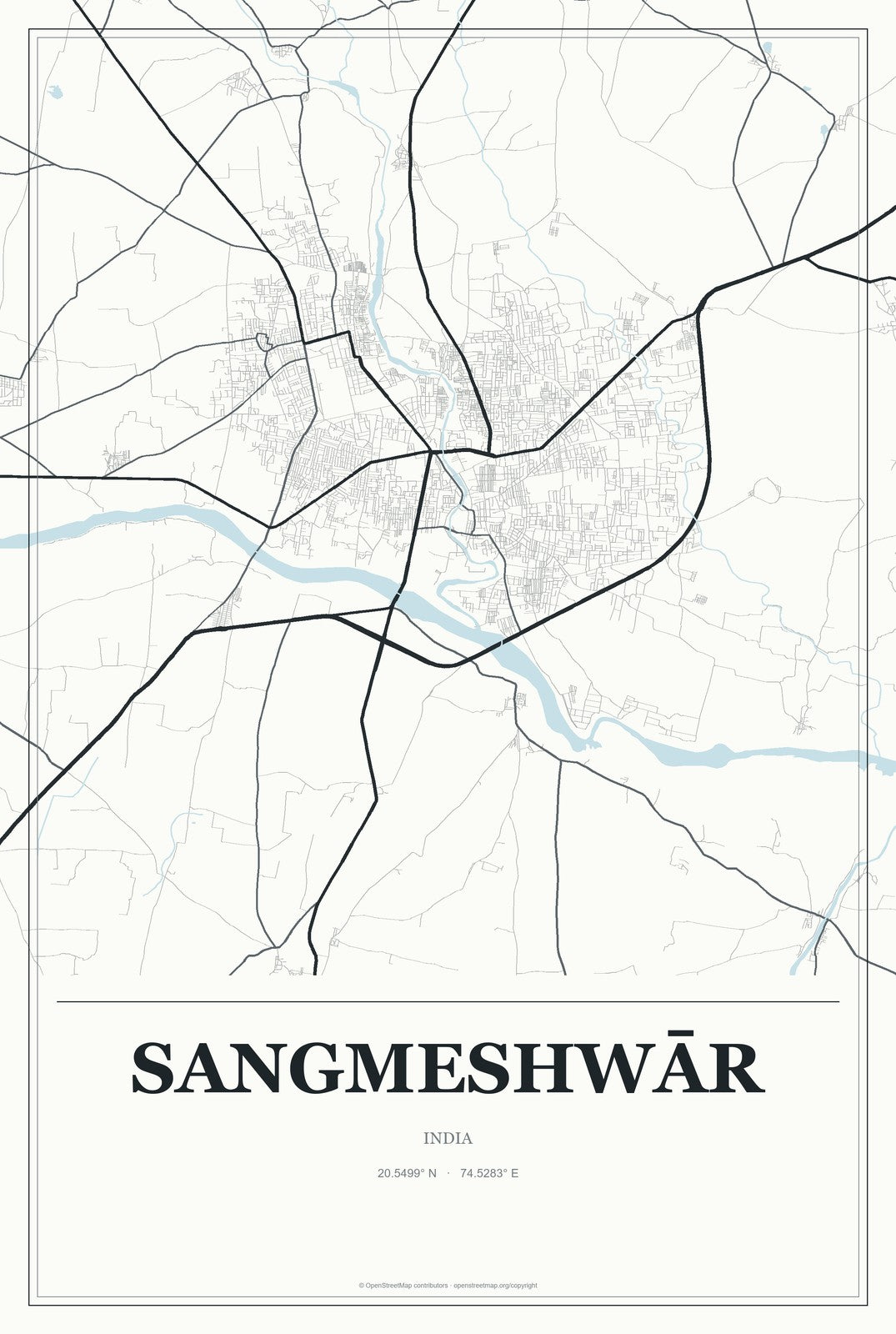 Sangmeshwār, India City Map Aluminum Sign in Gallery Air style