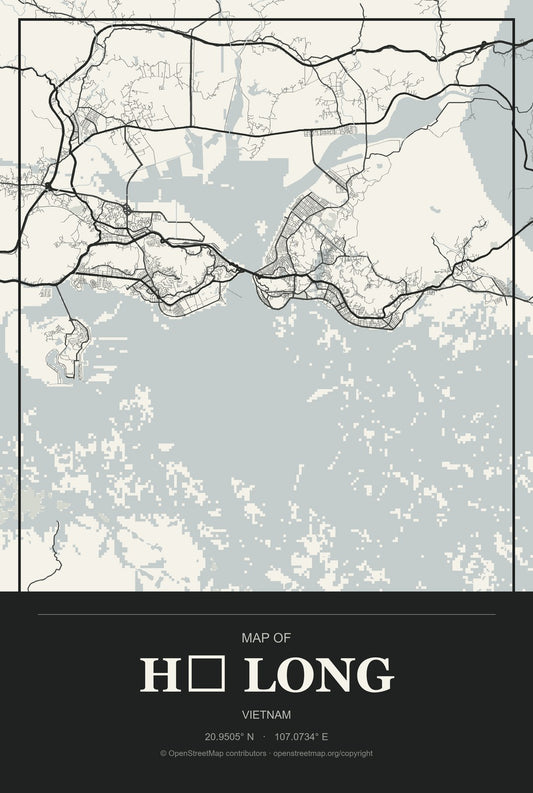 Hạ Long, Vietnam City Map Aluminum Sign in Museum Plaque style