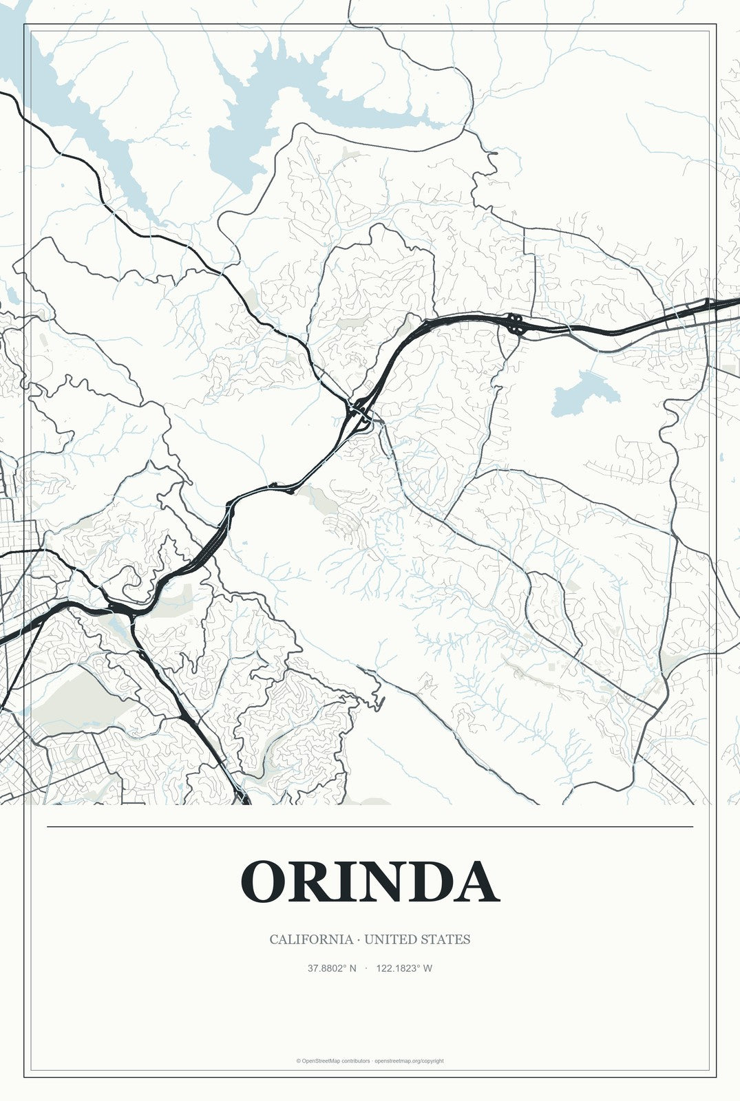 Orinda, California City Map Aluminum Sign in Gallery Air style