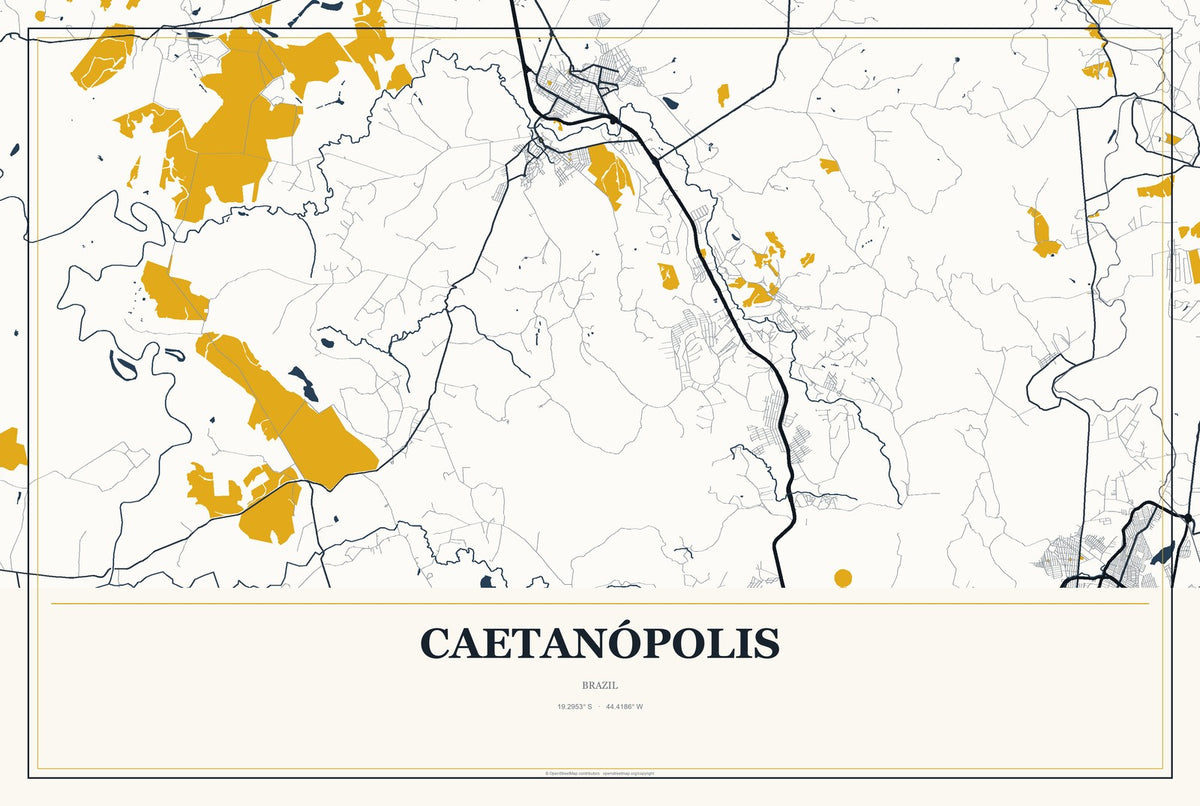 Caetanópolis, Brazil City Map Aluminum Sign in Citrine Modern style