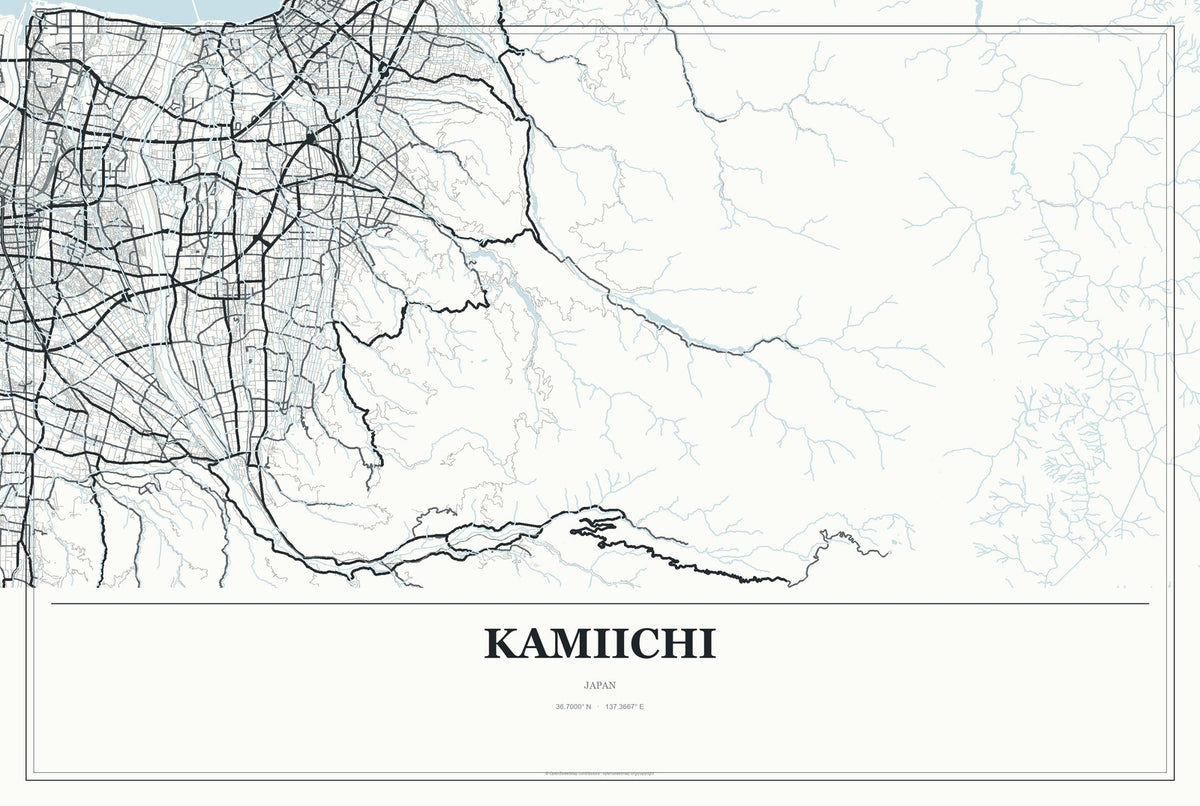 Kamiichi, Japan City Map Aluminum Sign in Gallery Air style