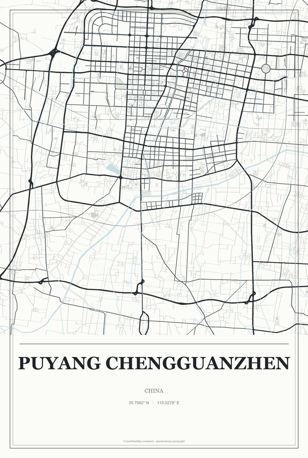 Puyang Chengguanzhen, China City Map Aluminum Sign in Gallery Air style