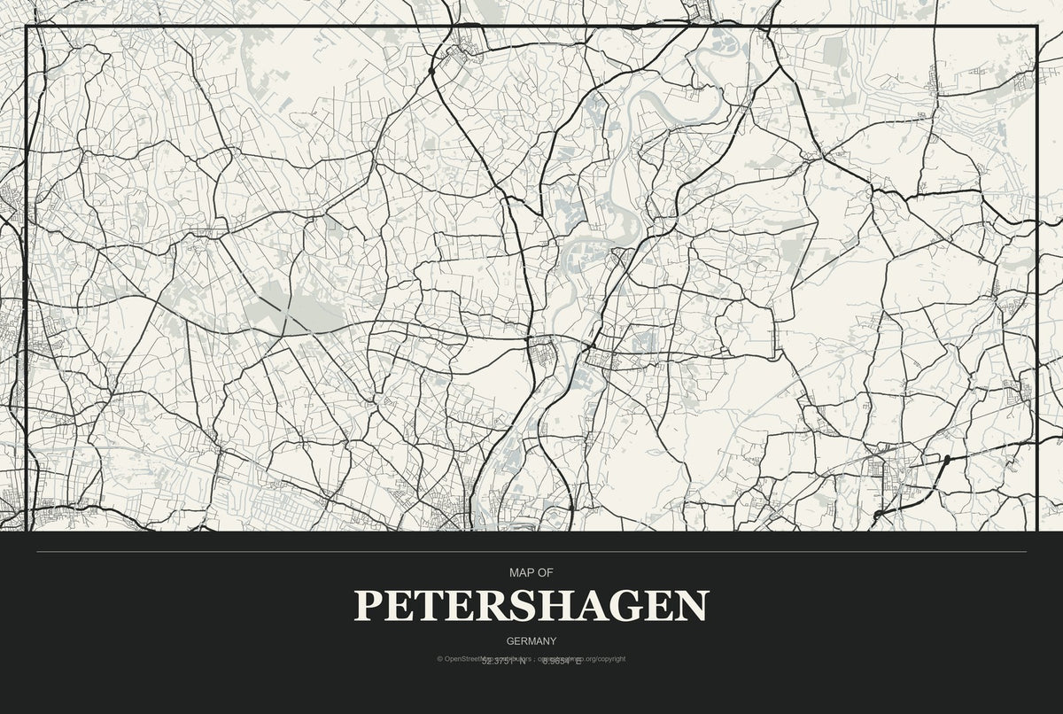 Petershagen, North Rhine-Westphalia, Germany City Map Aluminum Sign in Museum Plaque style