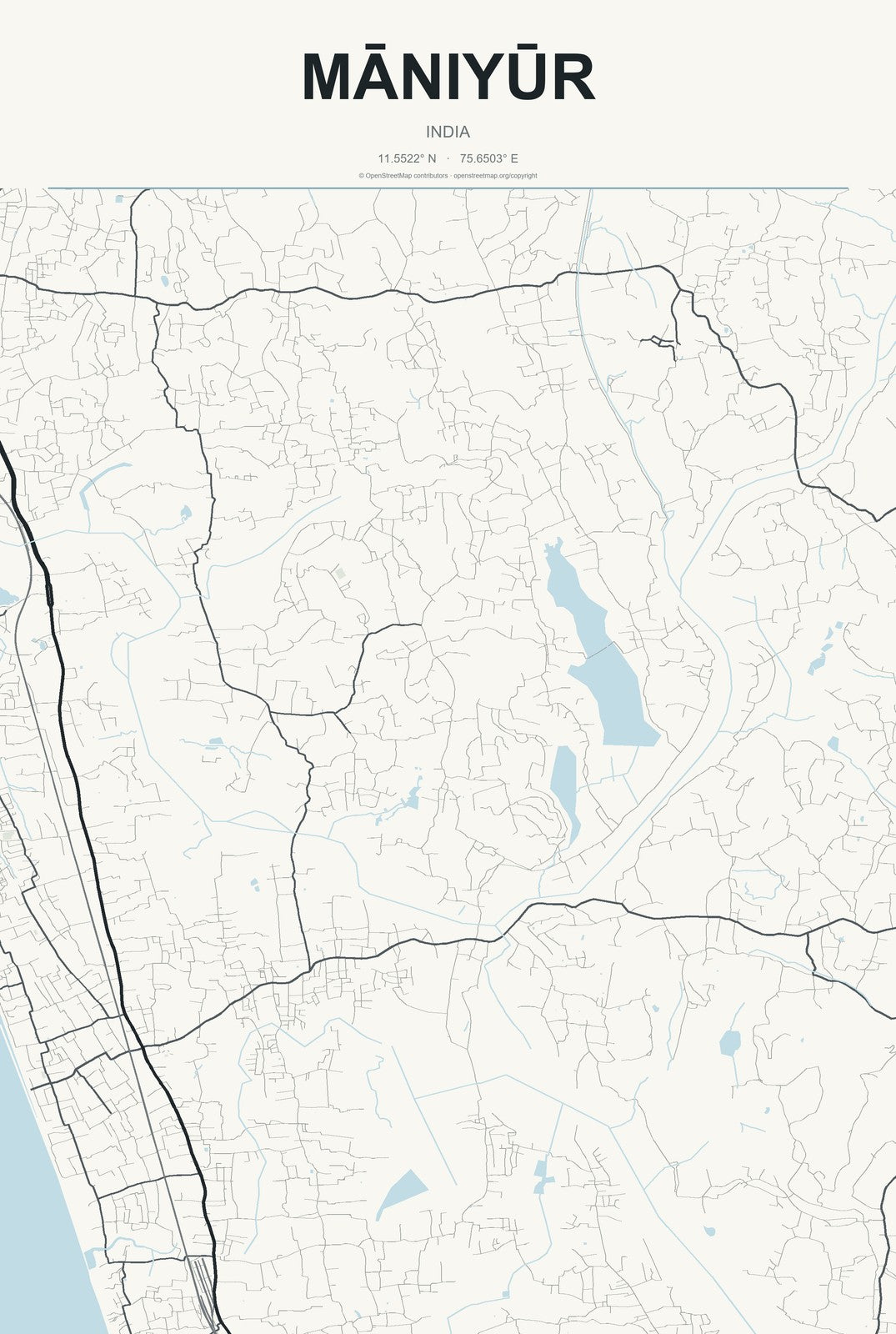 Māniyūr, India City Map Aluminum Sign in Headline Atlas style