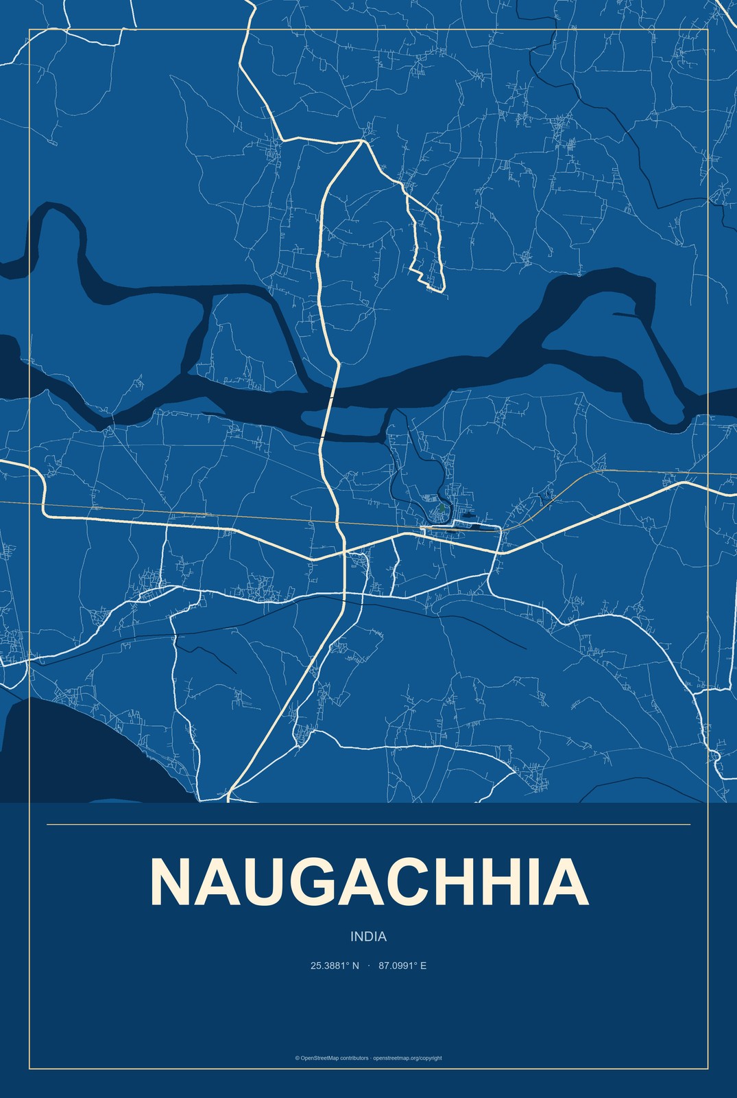 Naugachhia, India City Map Aluminum Sign in Harbor Cobalt style