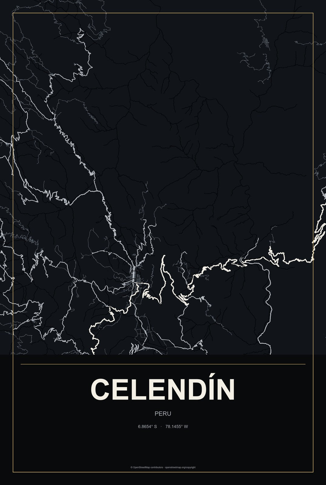 Celendín, Peru City Map Aluminum Sign in Metropolitan Noir style