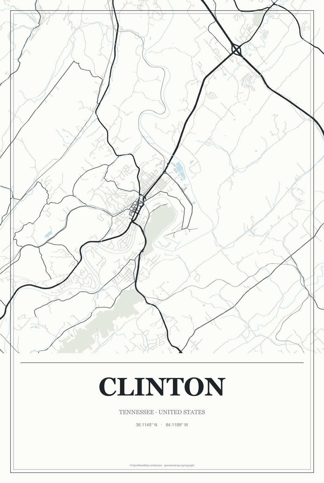 Clinton, Tennessee City Map Aluminum Sign in Gallery Air style
