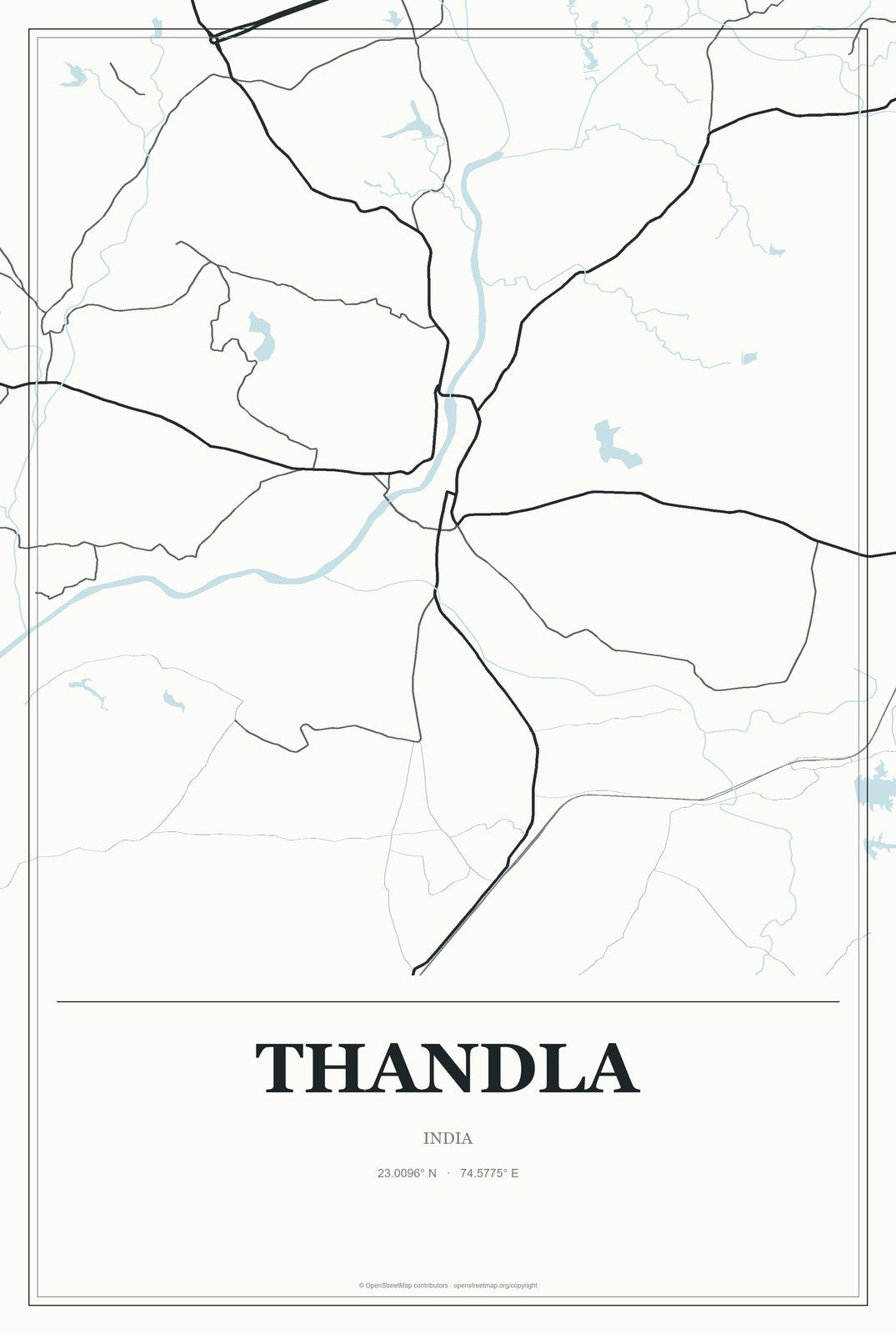 Thandla, India City Map Aluminum Sign in Gallery Air style