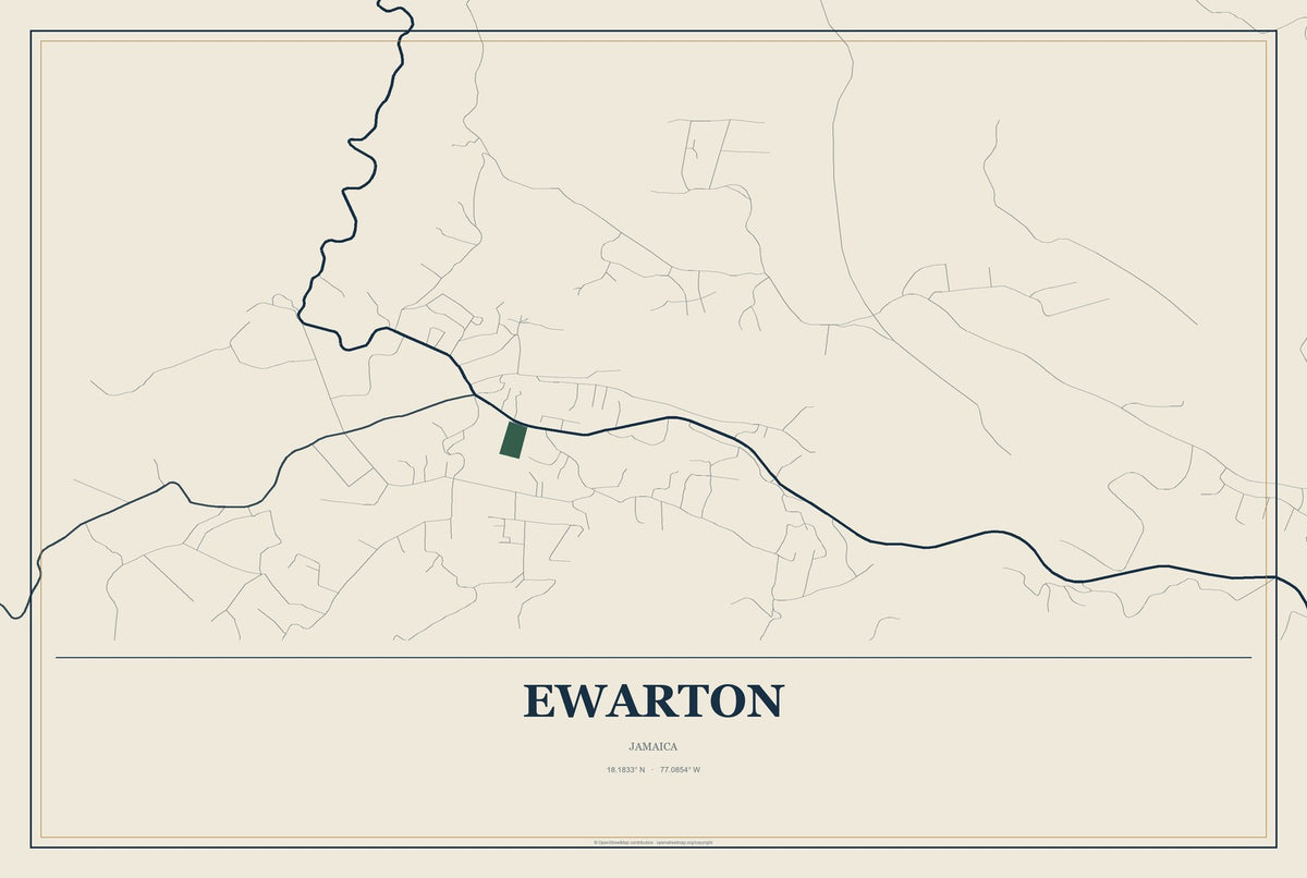 Ewarton, Jamaica City Map Aluminum Sign in Coastal Cutout style