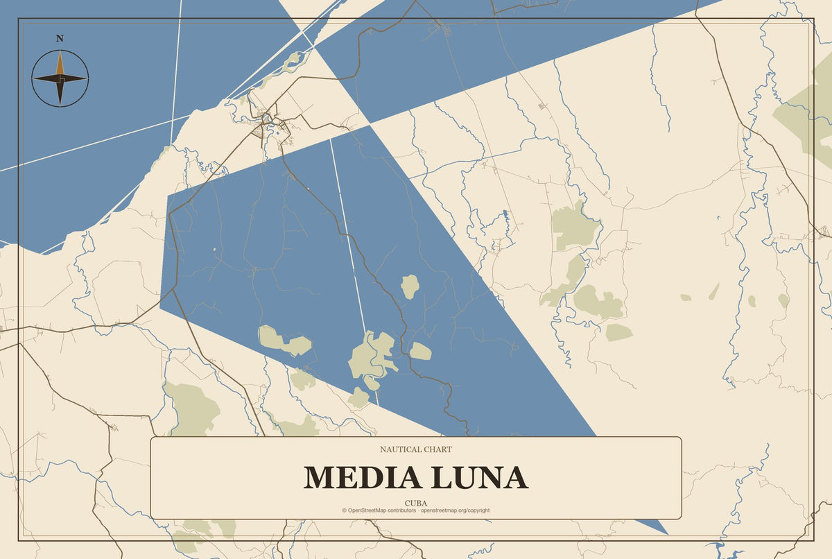 Media Luna, Cuba City Map Aluminum Sign in Heritage Nautical style