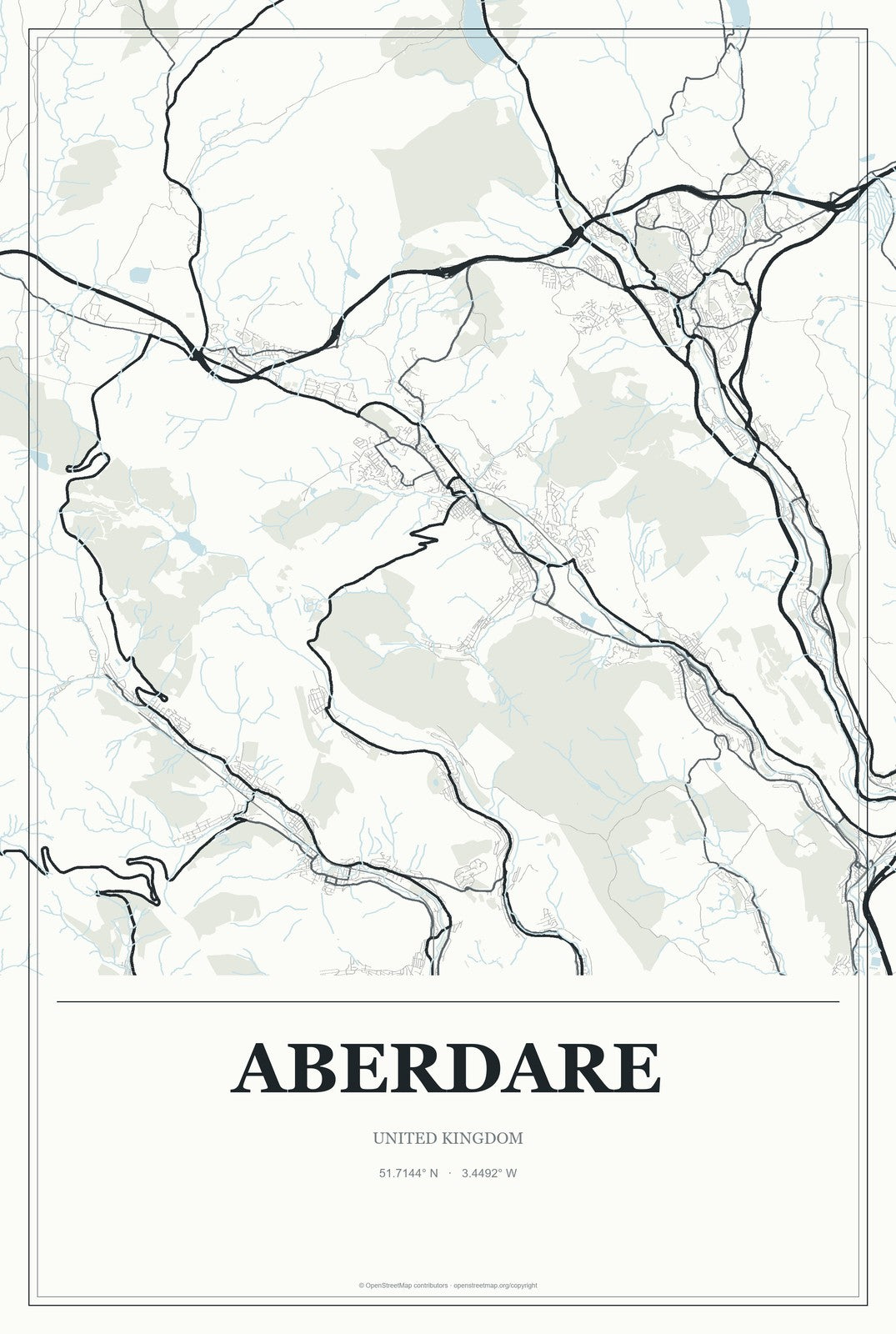 Aberdare, United Kingdom City Map Aluminum Sign in Gallery Air style