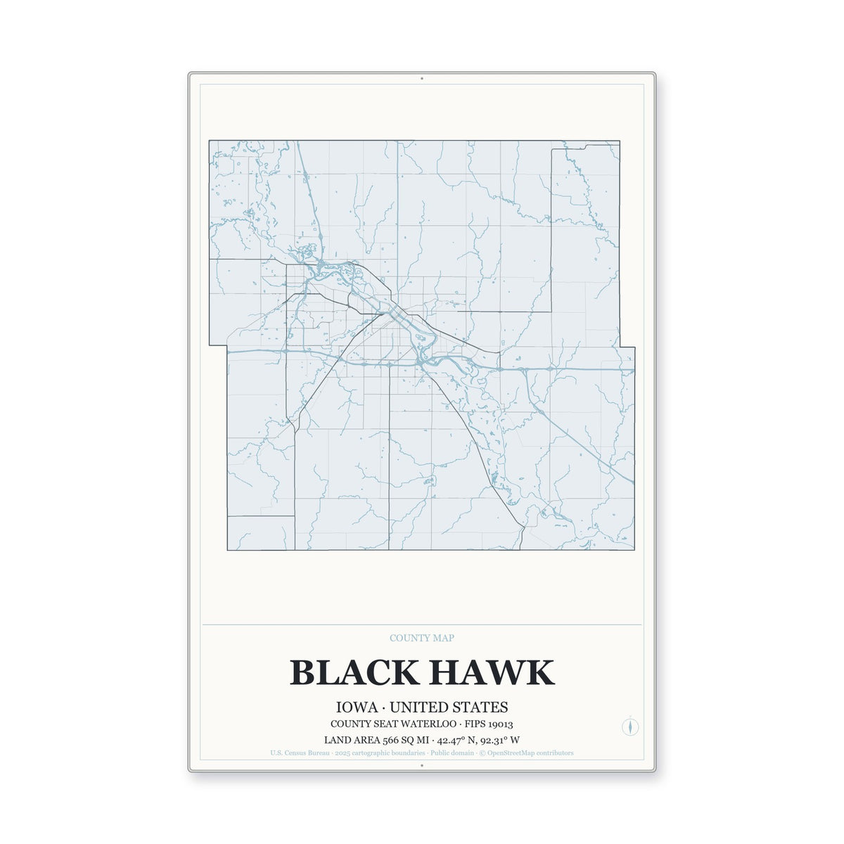 Black Hawk County, Iowa Map Aluminum Sign in Gallery Air style
