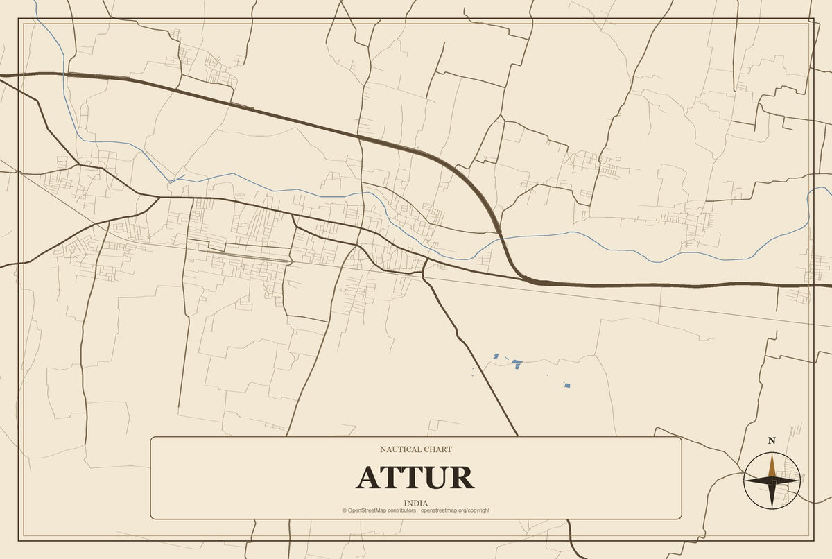 Attur, India City Map Aluminum Sign in Heritage Nautical style