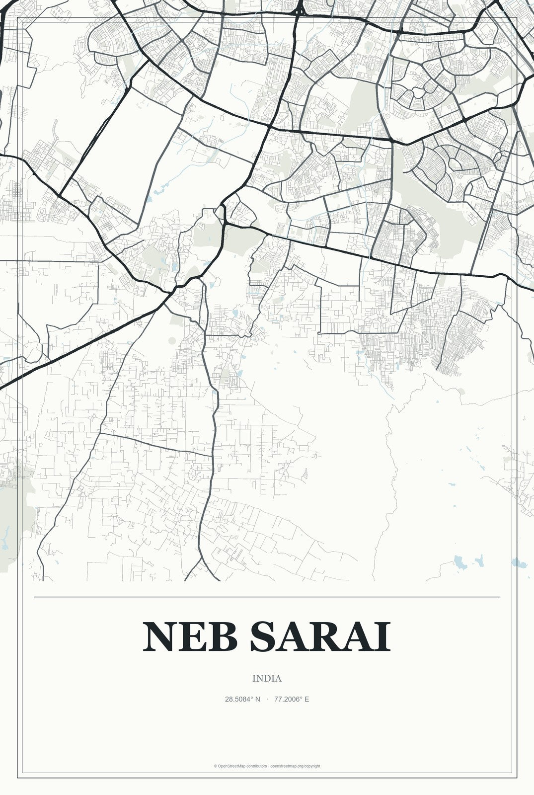 Neb Sarai, India City Map Aluminum Sign in Gallery Air style