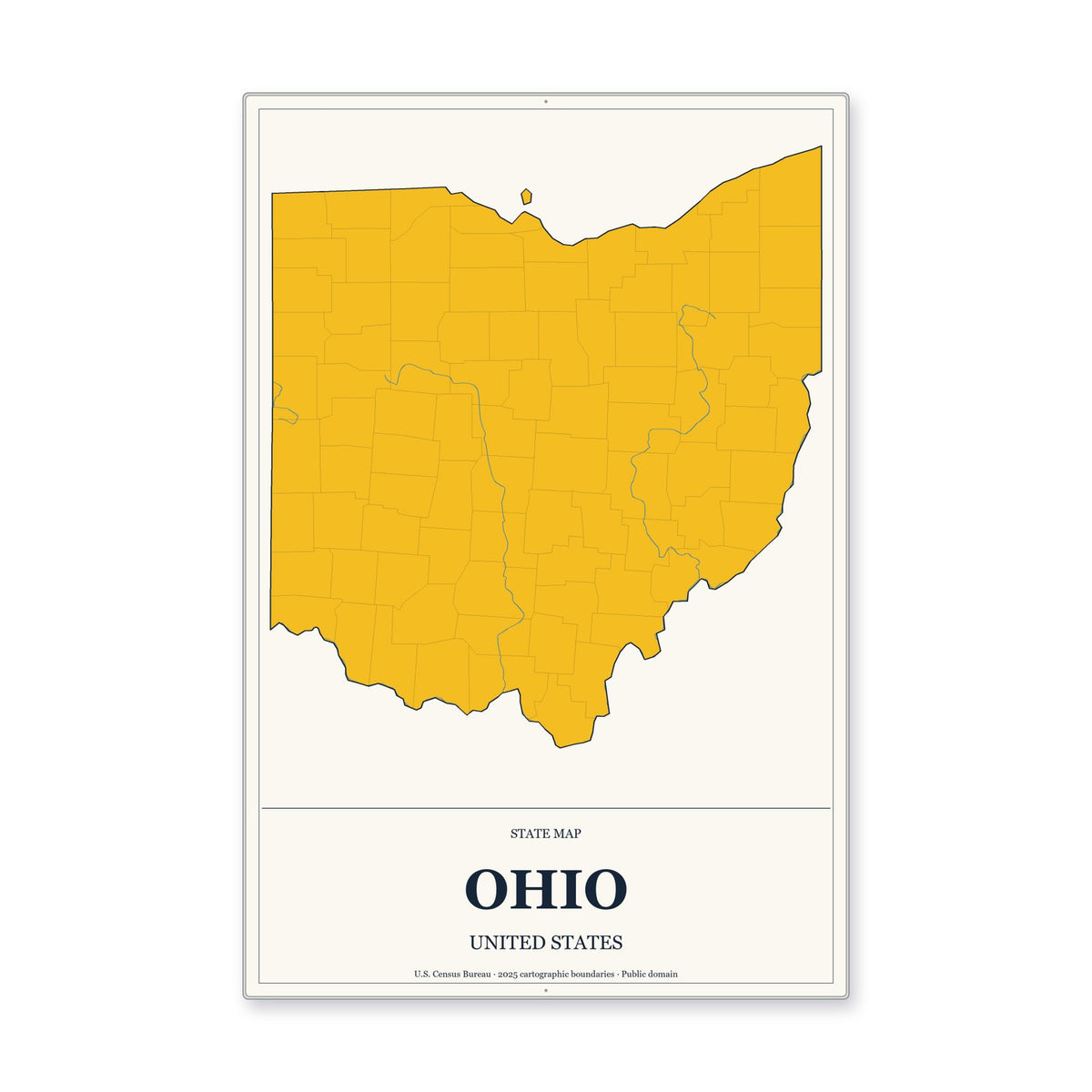 Ohio state map aluminum sign in Citrine Modern style