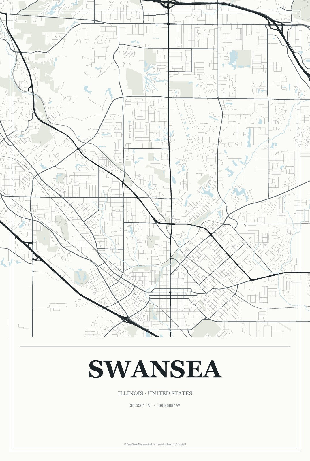 Swansea, Illinois City Map Aluminum Sign in Gallery Air style