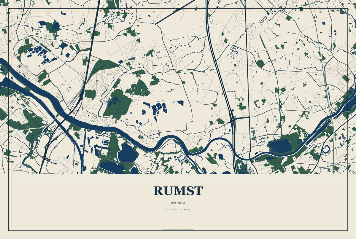 Rumst, Belgium City Map Aluminum Sign in Coastal Cutout style