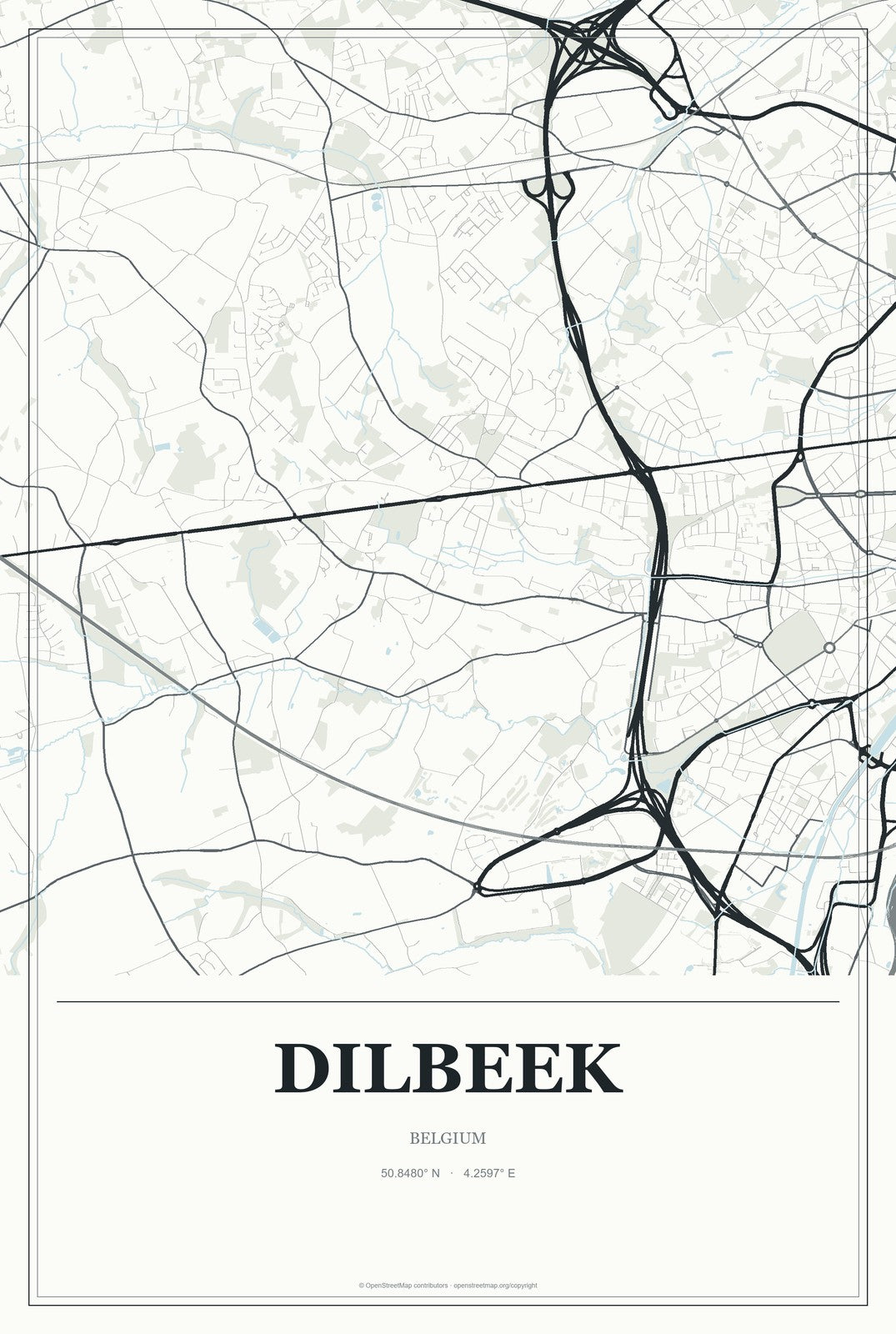 Dilbeek, Belgium City Map Aluminum Sign in Gallery Air style