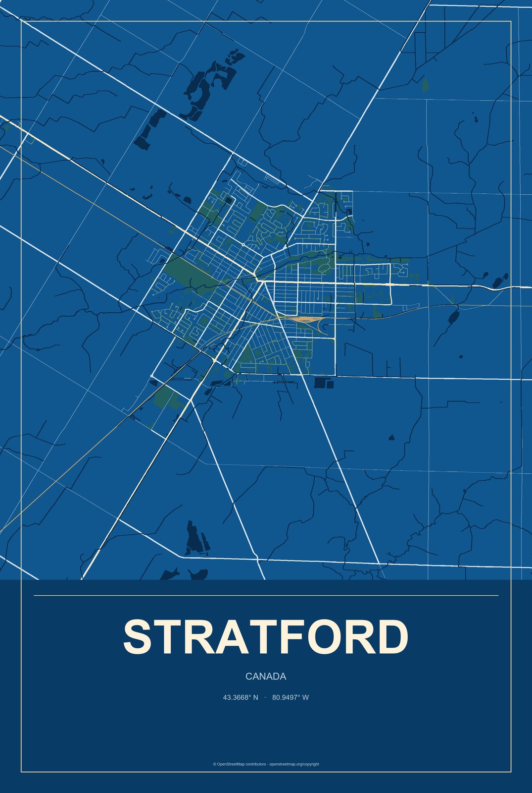 Stratford, Prince Edward Island, Canada City Map Aluminum Sign in Harbor Cobalt style