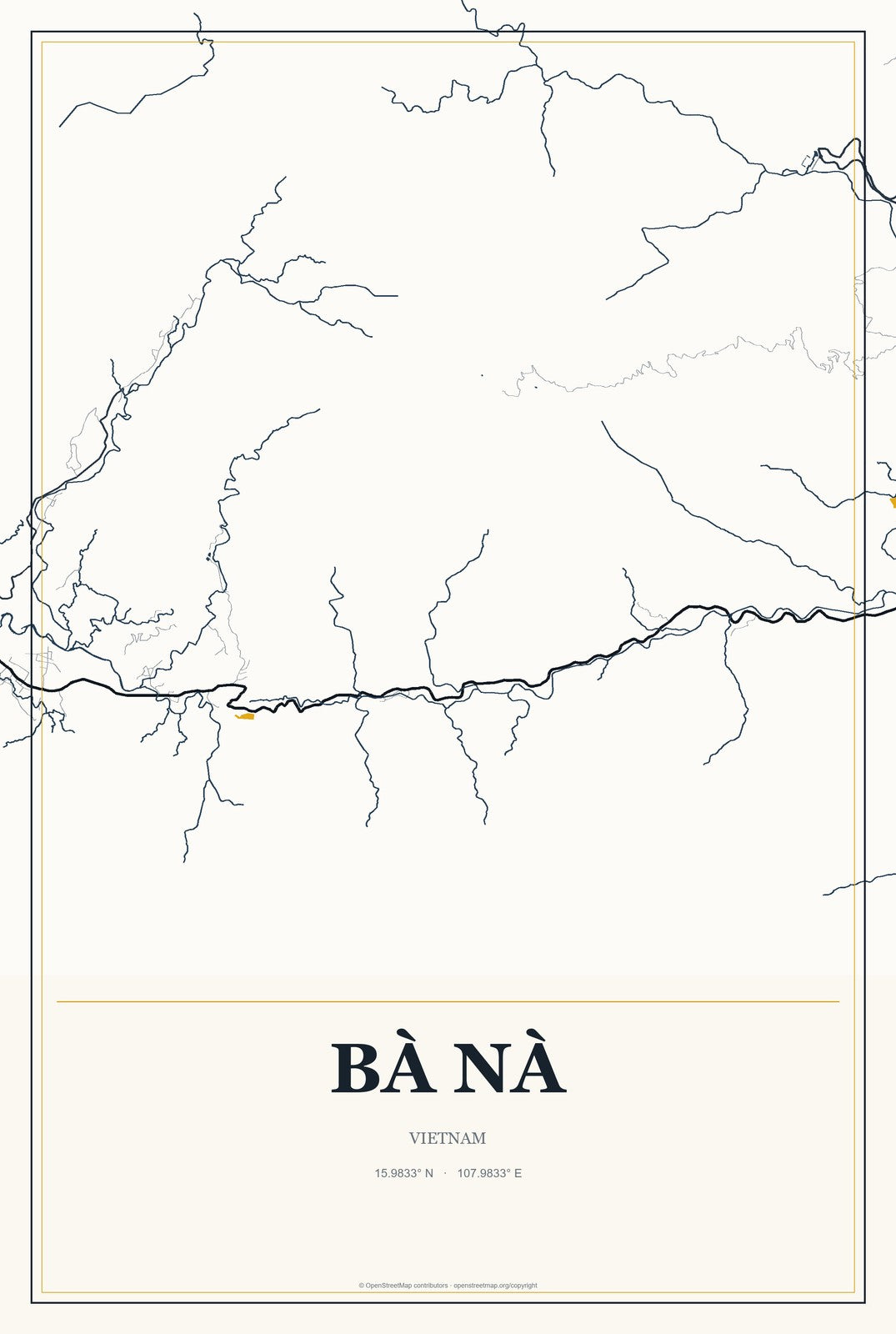 Bà Nà, Vietnam City Map Aluminum Sign in Citrine Modern style