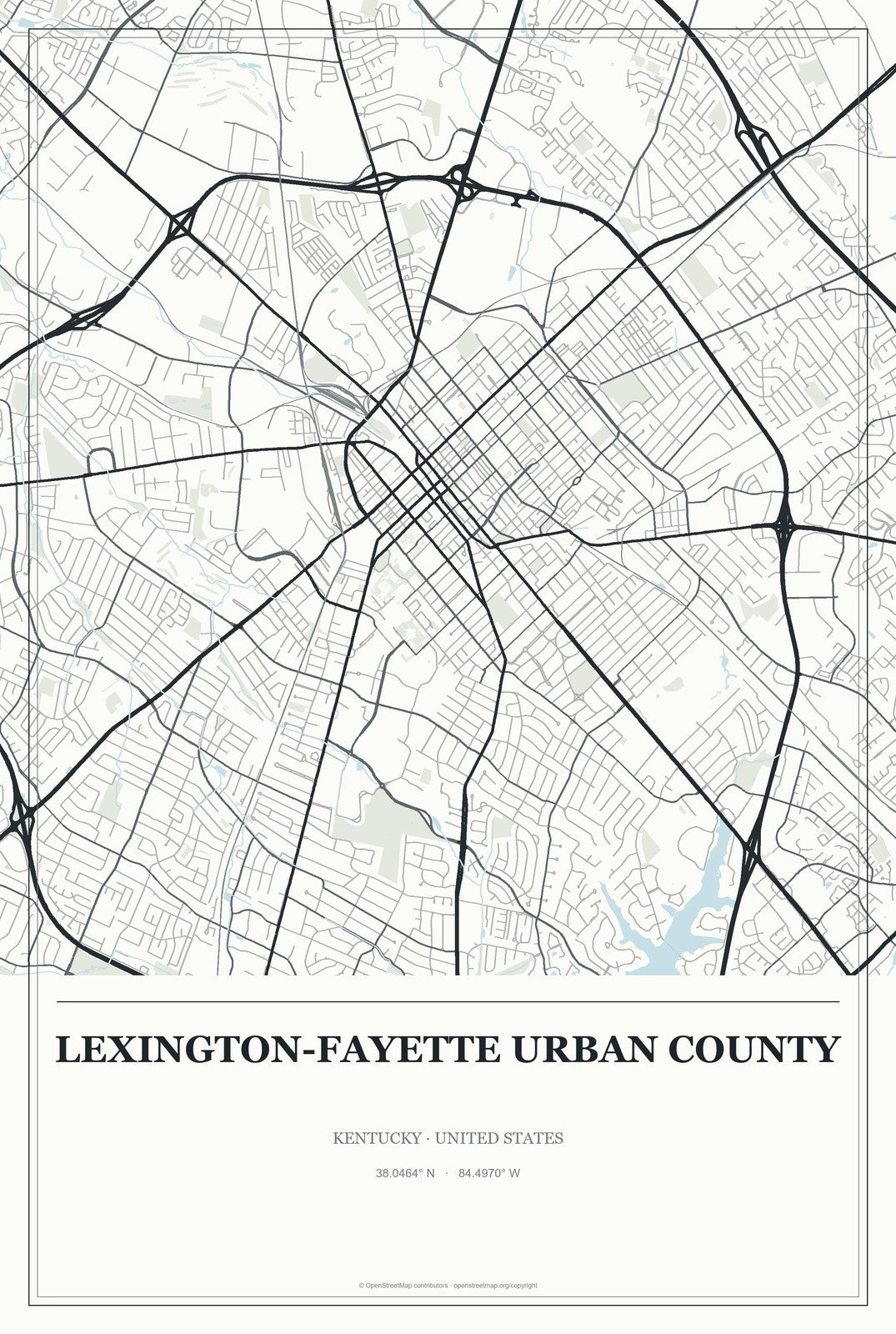 Lexington-Fayette urban county, Kentucky City Map Aluminum Sign in Gallery Air style