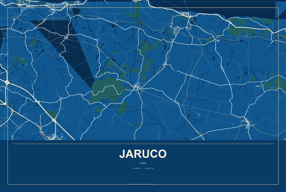 Jaruco, Cuba City Map Aluminum Sign in Harbor Cobalt style