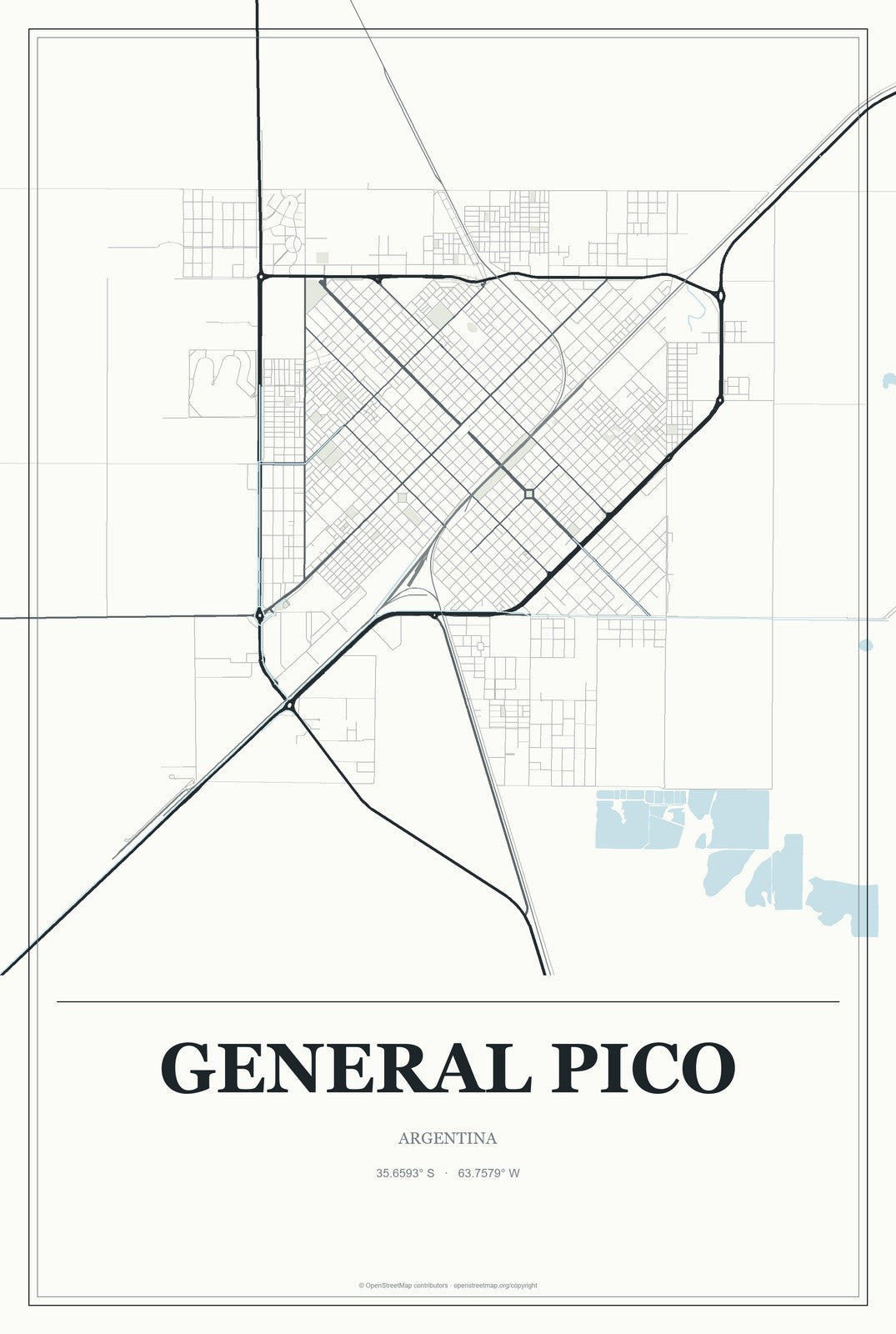 General Pico, Argentina City Map Aluminum Sign in Gallery Air style