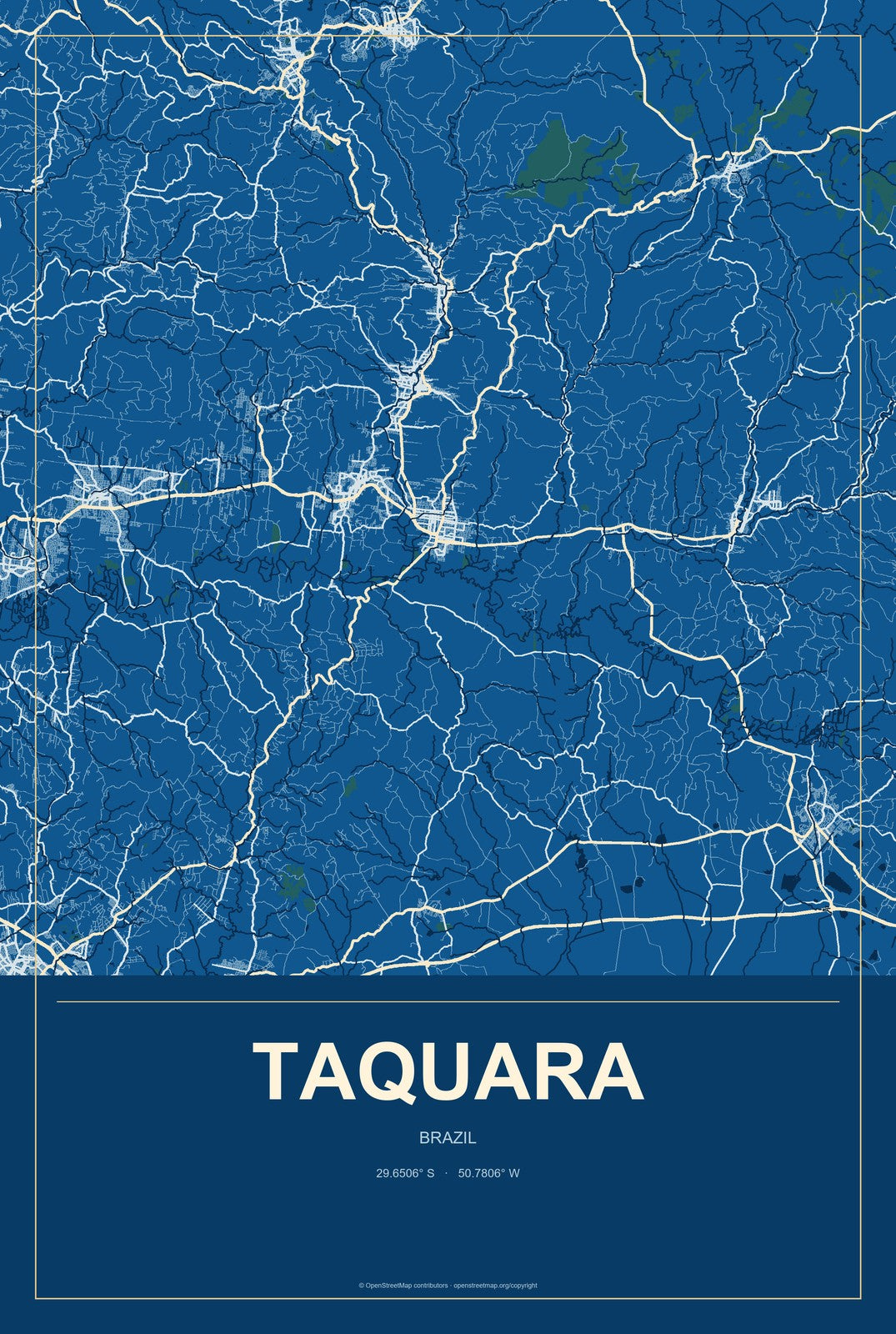 Taquara, Brazil City Map Aluminum Sign in Harbor Cobalt style