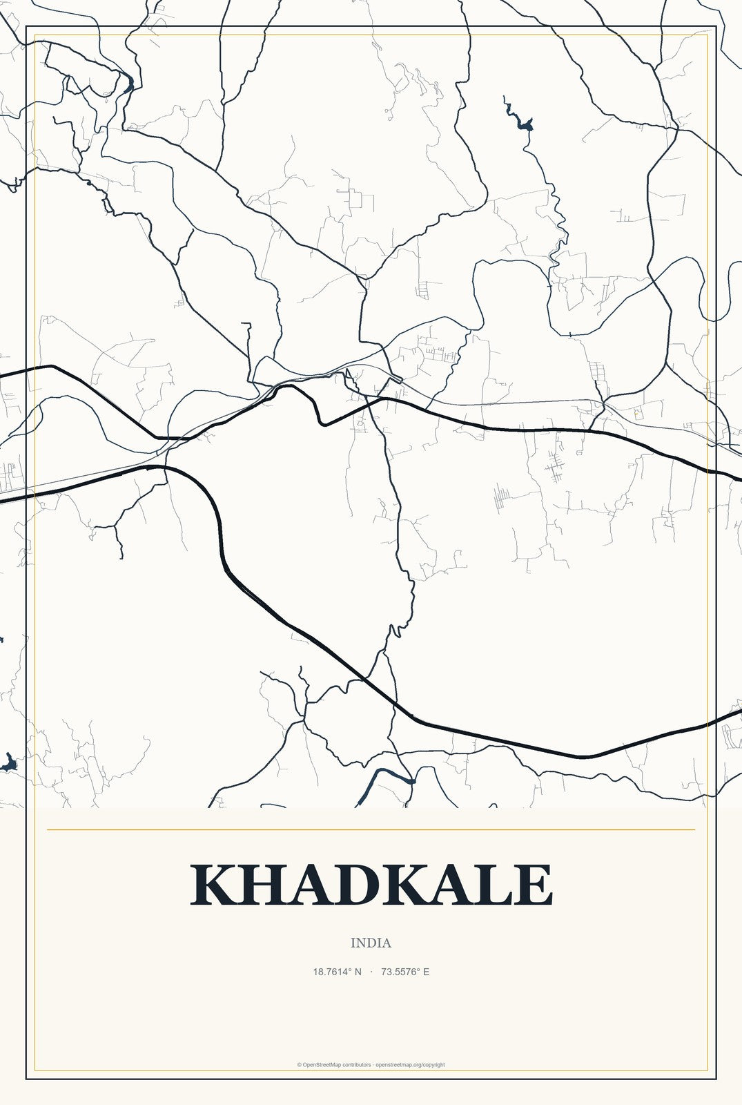Khadkale, India City Map Aluminum Sign in Citrine Modern style
