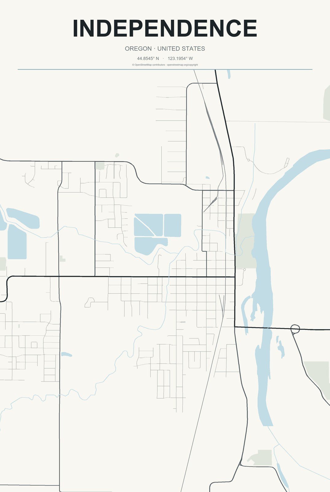 Independence, Oregon City Map Aluminum Sign in Headline Atlas style