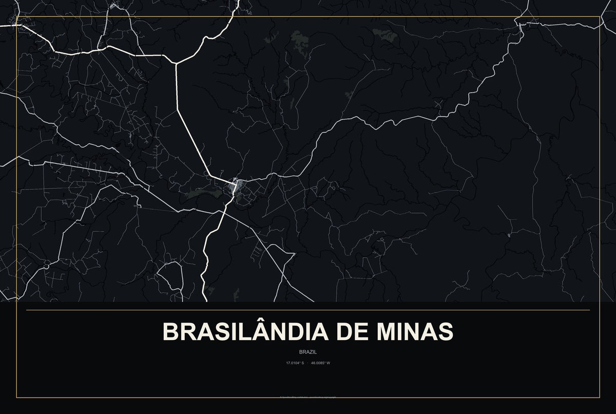 Brasilândia de Minas, Brazil City Map Aluminum Sign in Metropolitan Noir style