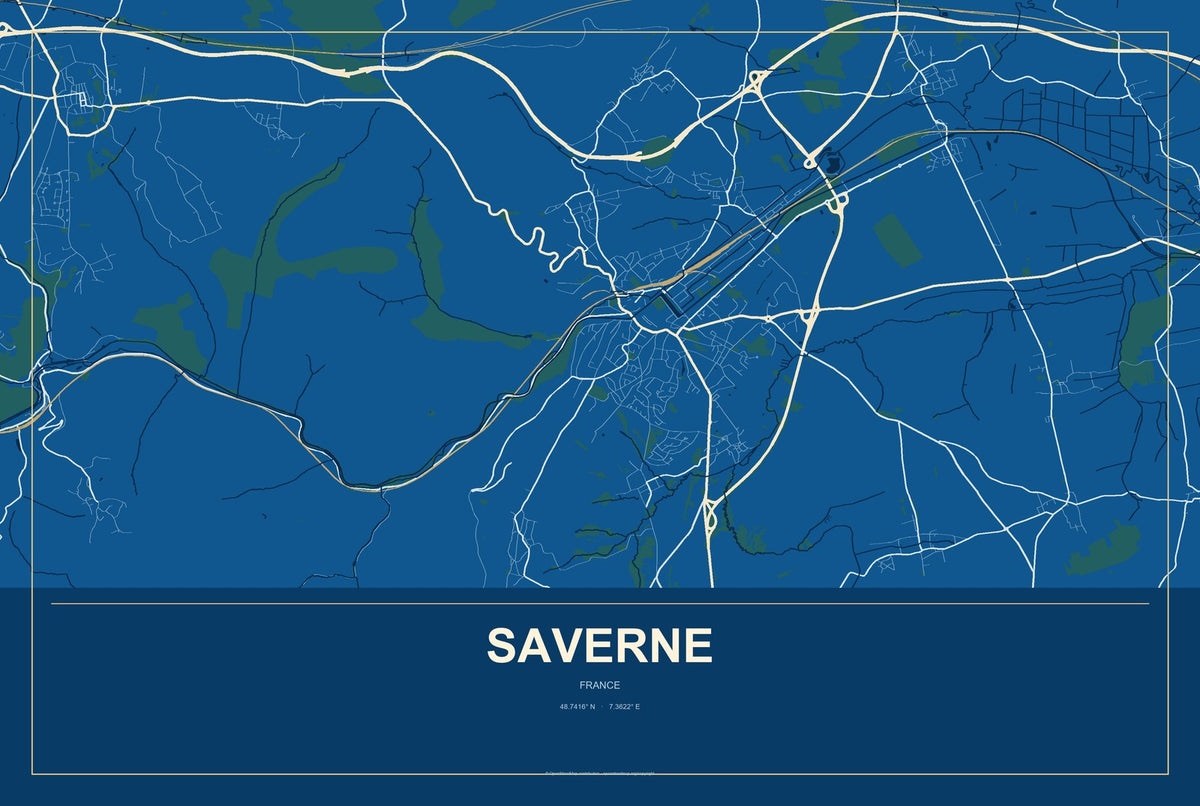 Saverne, France City Map Aluminum Sign in Harbor Cobalt style