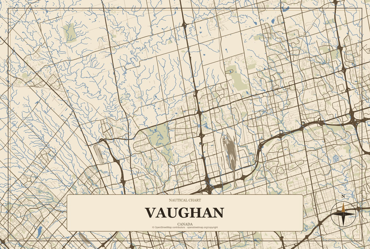 Vaughan, Canada City Map Aluminum Sign in Heritage Nautical style