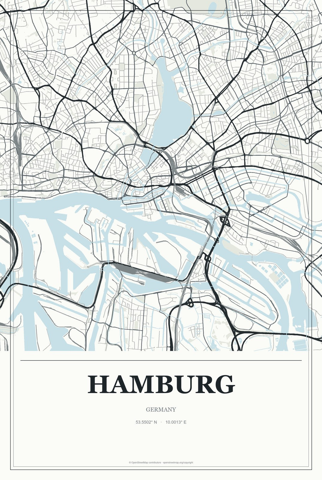 Hamburg, Germany City Map Aluminum Sign in Gallery Air style