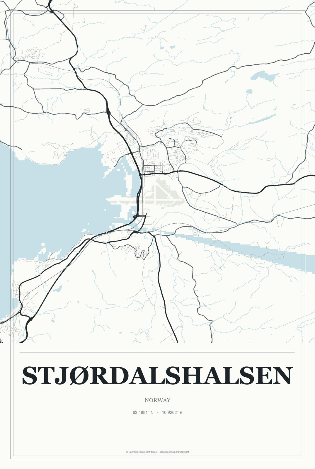 Stjørdalshalsen, Norway City Map Aluminum Sign in Gallery Air style