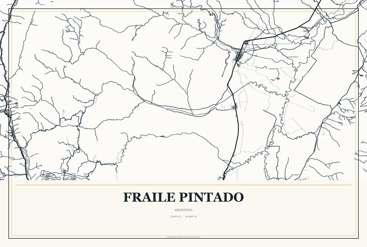 Fraile Pintado, Argentina City Map Aluminum Sign in Citrine Modern style