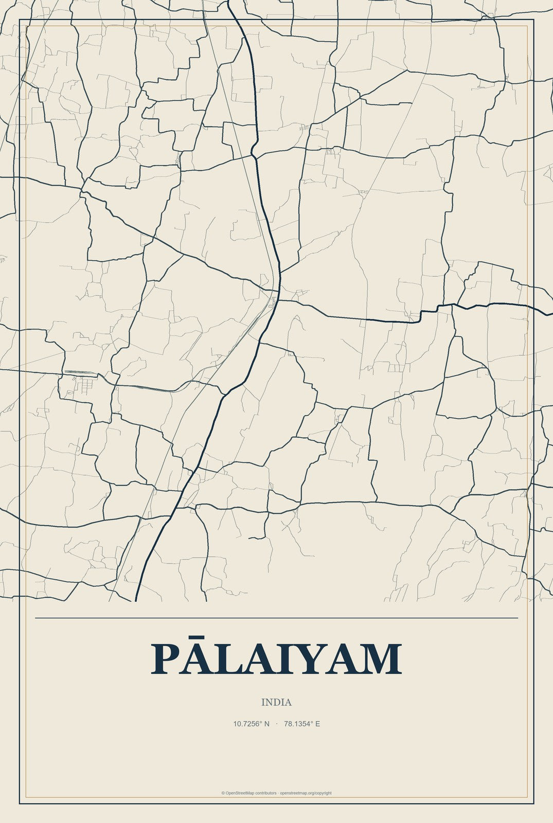 Pālaiyam, India City Map Aluminum Sign in Coastal Cutout style