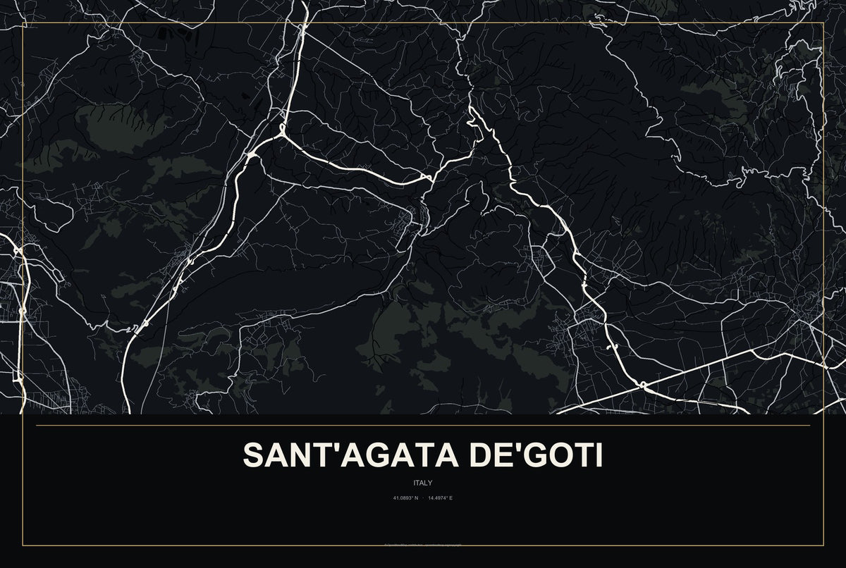 Sant'Agata de'Goti, Italy City Map Aluminum Sign in Metropolitan Noir style