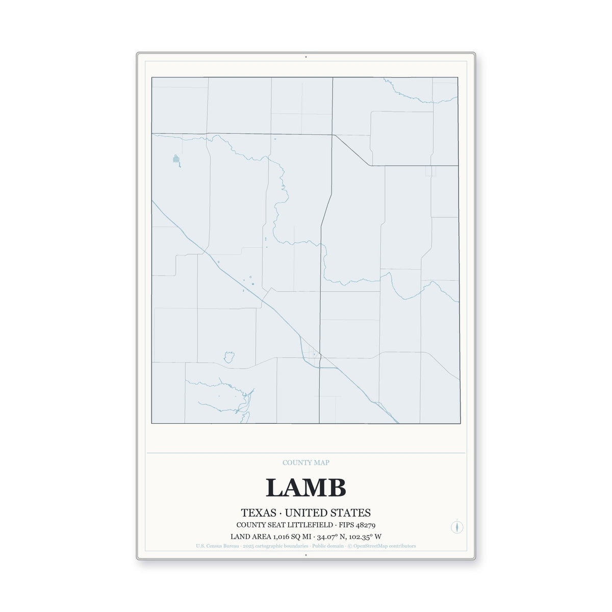 Lamb County, Texas Map Aluminum Sign in Gallery Air style