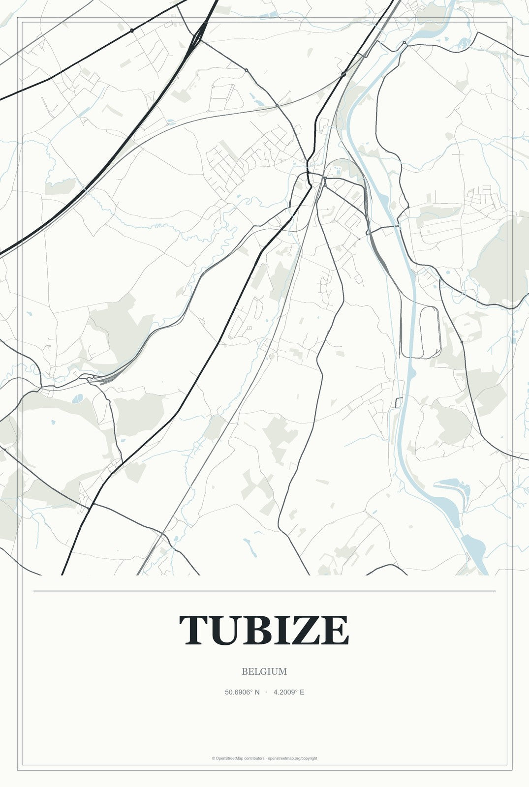 Tubize, Belgium City Map Aluminum Sign in Gallery Air style