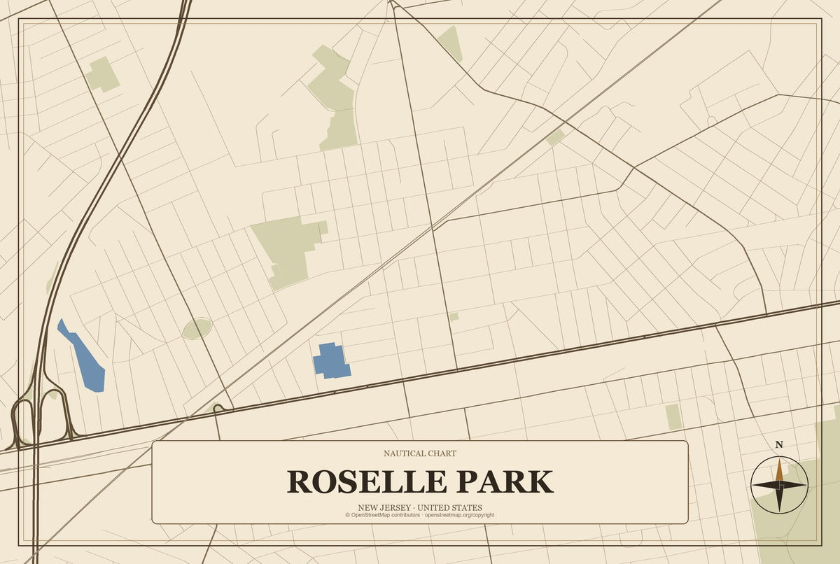 Roselle Park, New Jersey City Map Aluminum Sign in Heritage Nautical style