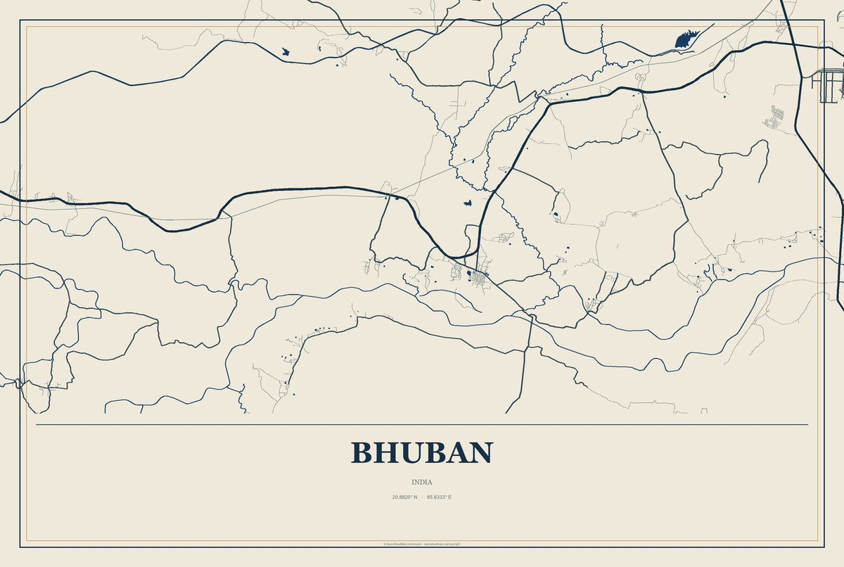 Bhuban, India City Map Aluminum Sign in Coastal Cutout style