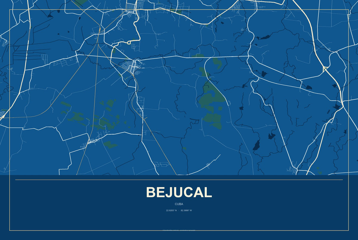 Bejucal, Cuba City Map Aluminum Sign in Harbor Cobalt style