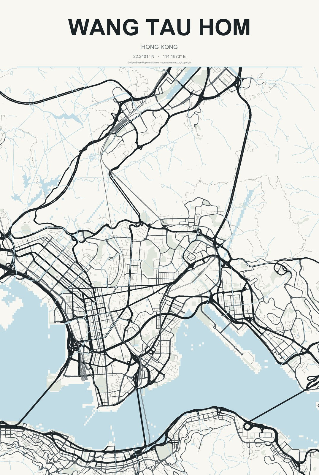 Wang Tau Hom, Hong Kong City Map Aluminum Sign in Headline Atlas style