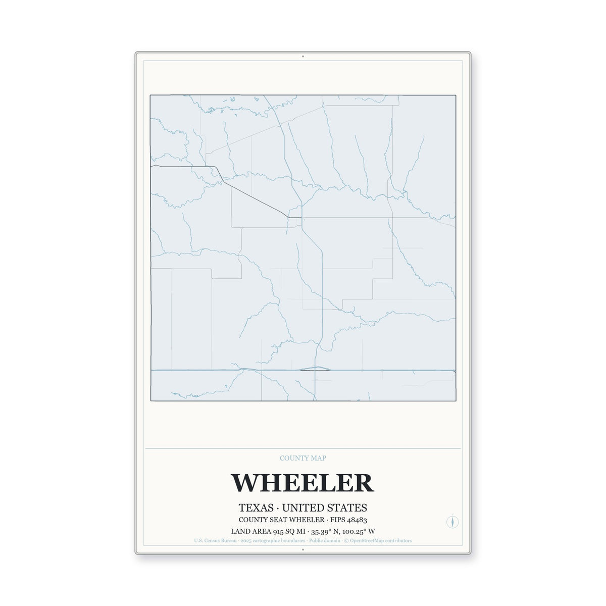 Wheeler County, Texas Map Aluminum Sign in Gallery Air style