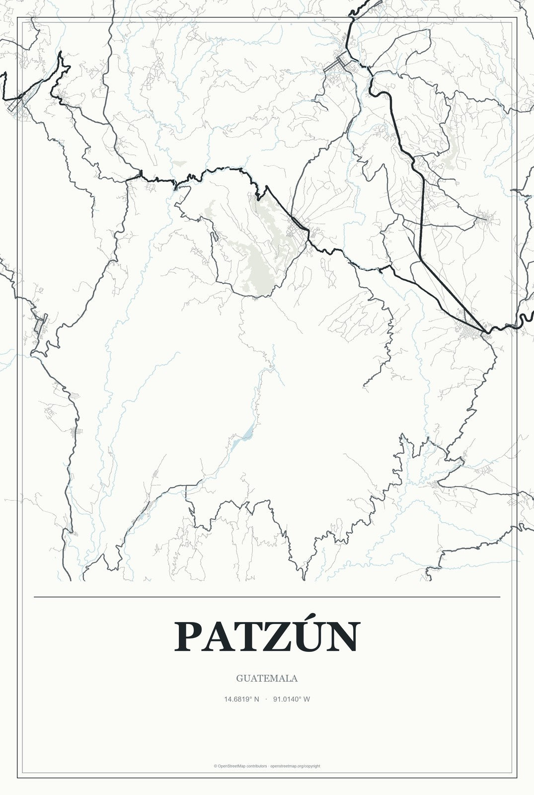 Patzún, Guatemala City Map Aluminum Sign in Gallery Air style