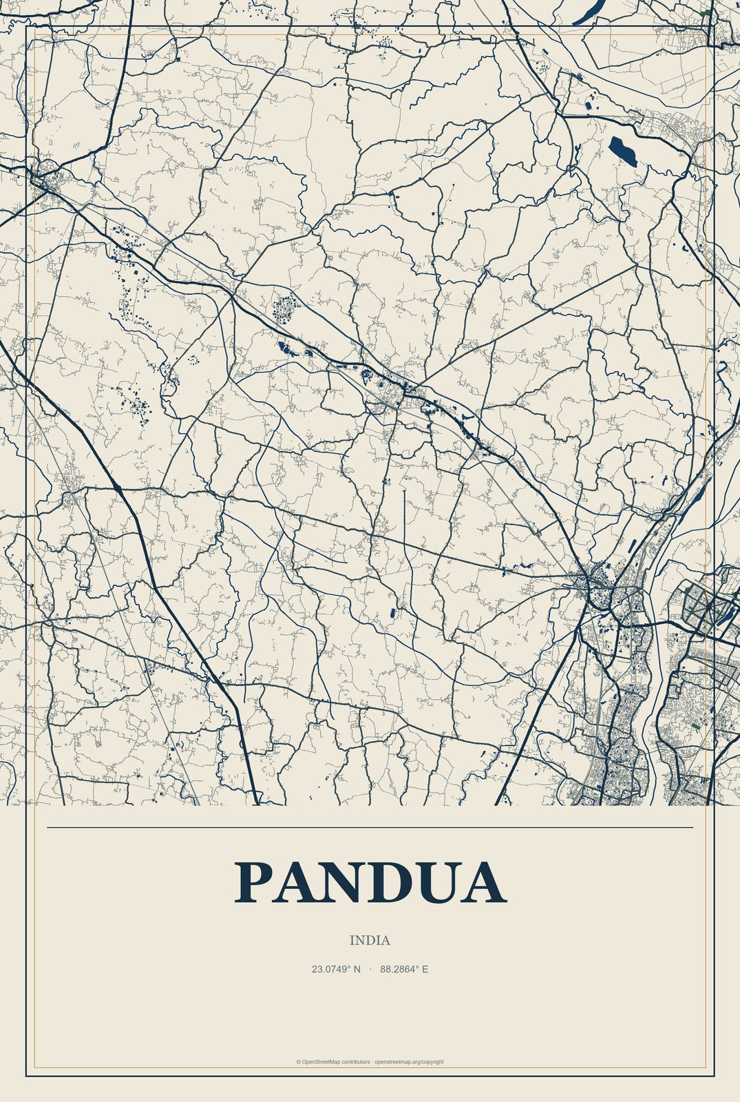 Pandua, India City Map Aluminum Sign in Coastal Cutout style