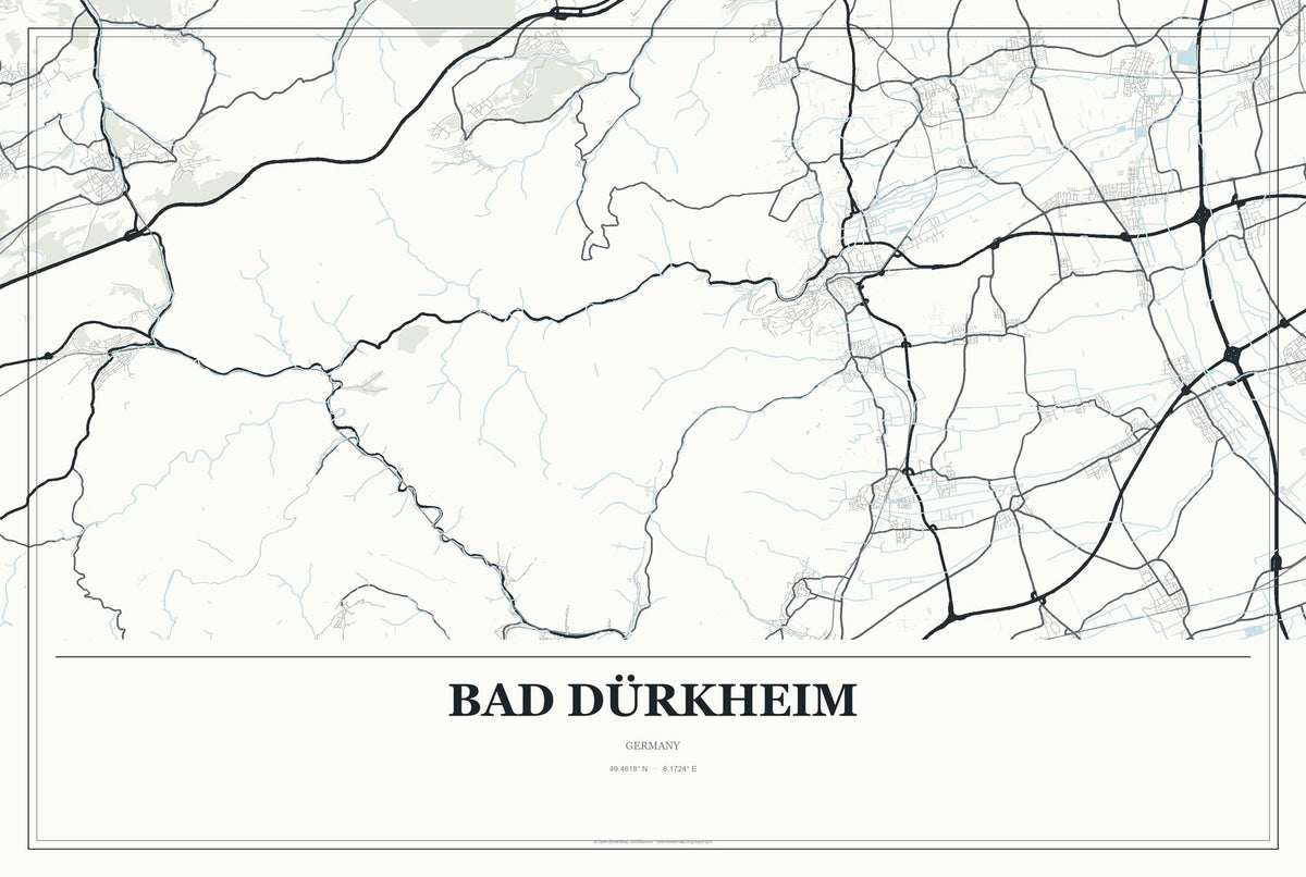 Bad Dürkheim, Germany City Map Aluminum Sign in Gallery Air style