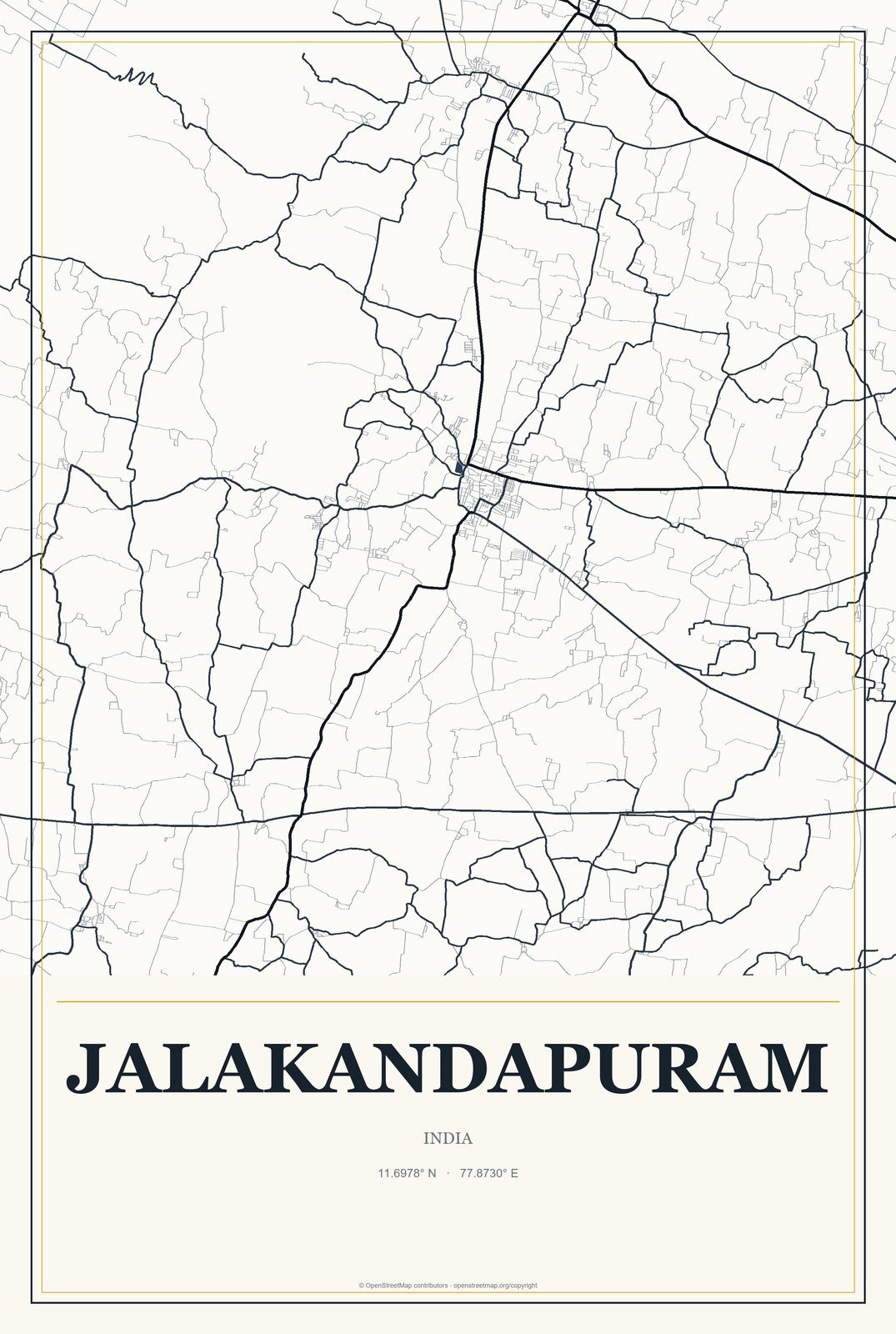 Jalakandapuram, India City Map Aluminum Sign in Citrine Modern style