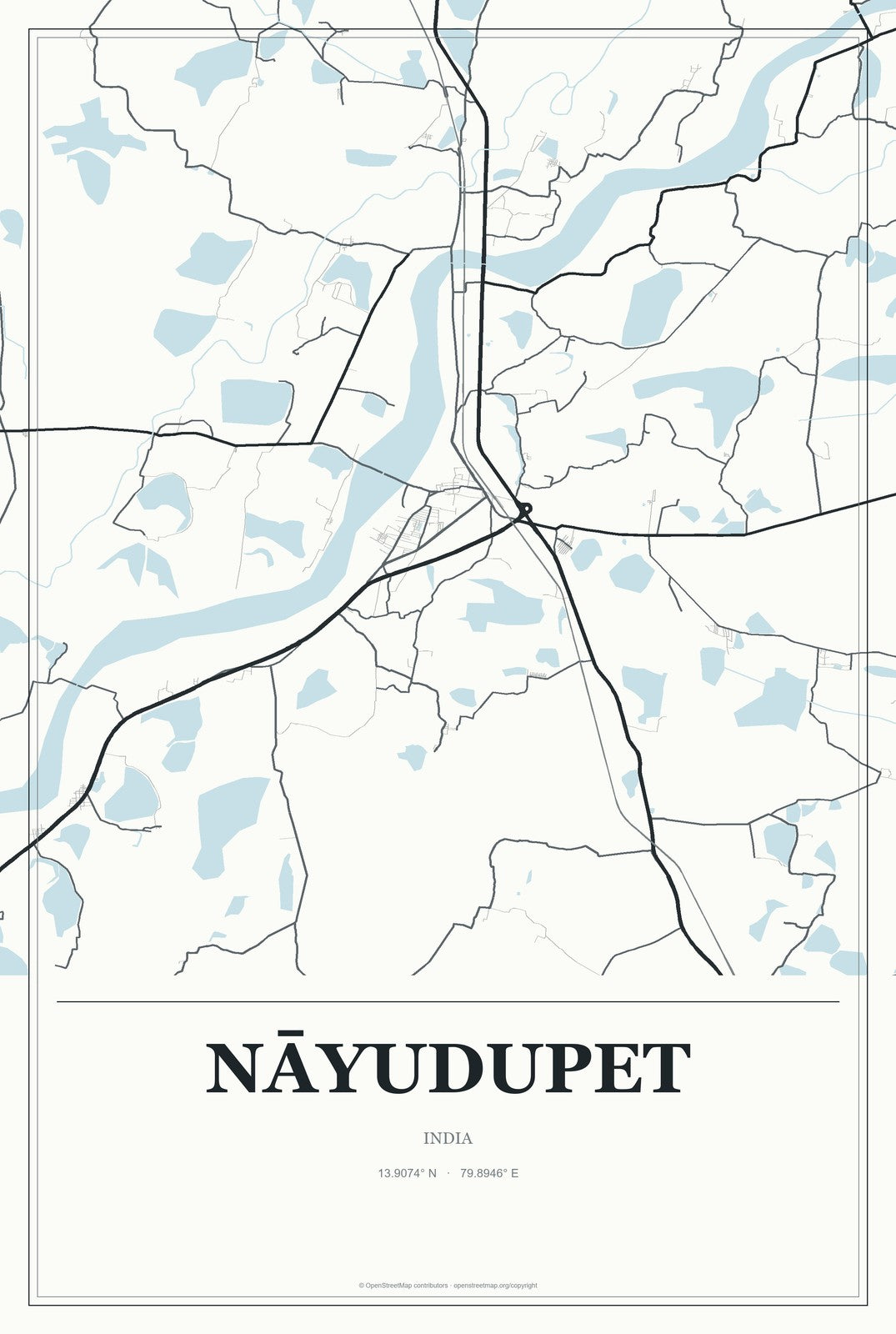 Nāyudupet, India City Map Aluminum Sign in Gallery Air style